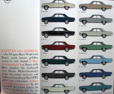 Opel Kapitaen Admiral Color + Upholstery Modelprogram 1965 Carbrochure (2541)